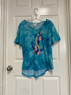 ART & Sol tee with anchor/flower print blue size XL Women's
